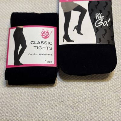 2 ON THE GO 1 CLASSIC TIGHTS + 1 FOOTED TIGHTS BLACK MEDIUM NEW